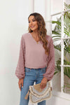 Swiss Dot Balloon Sleeve Blouse Dusty Pink Women's T-Shirts - Tophatter Daily Deals