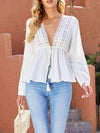 Spliced Lace Plunge Tie Front Blouse Blouses - Tophatter Daily Deals