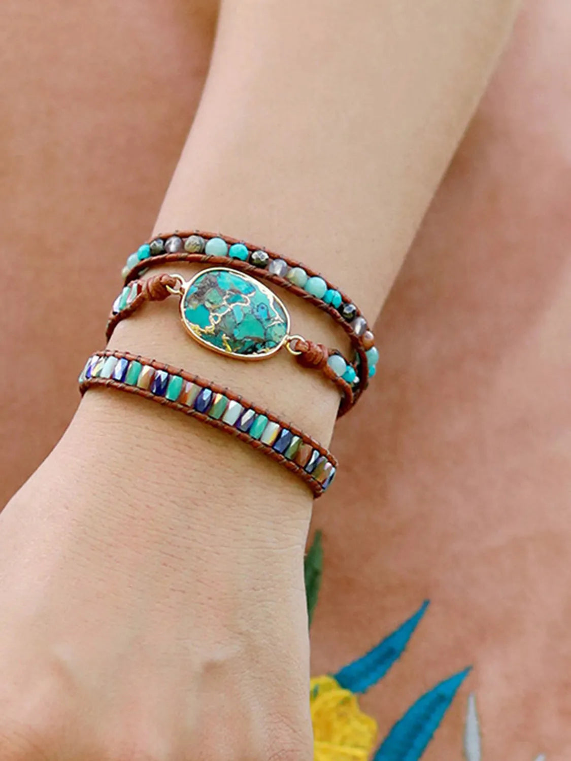 Triple-Layer Natural Stone Bracelet Bracelets - Tophatter Daily Deals