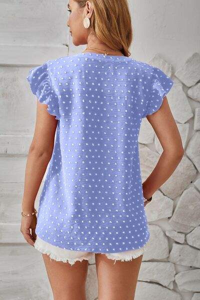 Swiss Dot Ruffled Cap Sleeve T-Shirt Women's T-Shirts - Tophatter Daily Deals