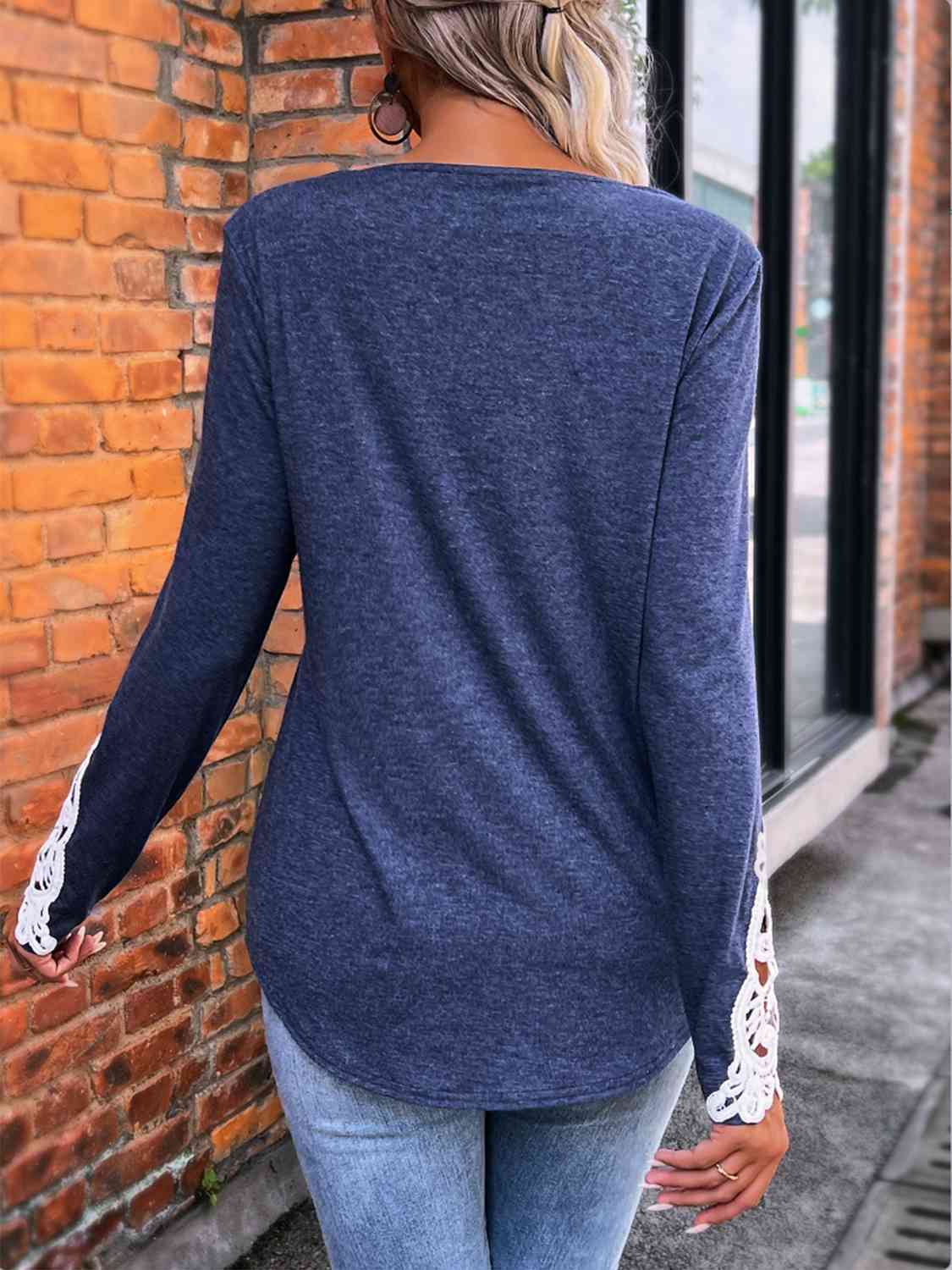 Half Button Lace Detail T-Shirt Women's T-Shirts - Tophatter Daily Deals