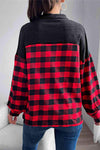 Buffalo Plaid Color Block Balloon Sleeve Top Blouses - Tophatter Daily Deals