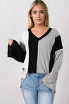 Color Block V-Neck Top Blouses - Tophatter Daily Deals