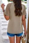 Lace Detail Round Neck Short Sleeve T-Shirt Women's T-Shirts - Tophatter Daily Deals