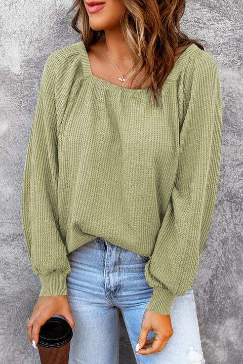 Square Neck Waffle-Knit Top Blouses - Tophatter Daily Deals