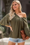 Dropped Shoulder V-Neck Blouse Blouses - Tophatter Daily Deals