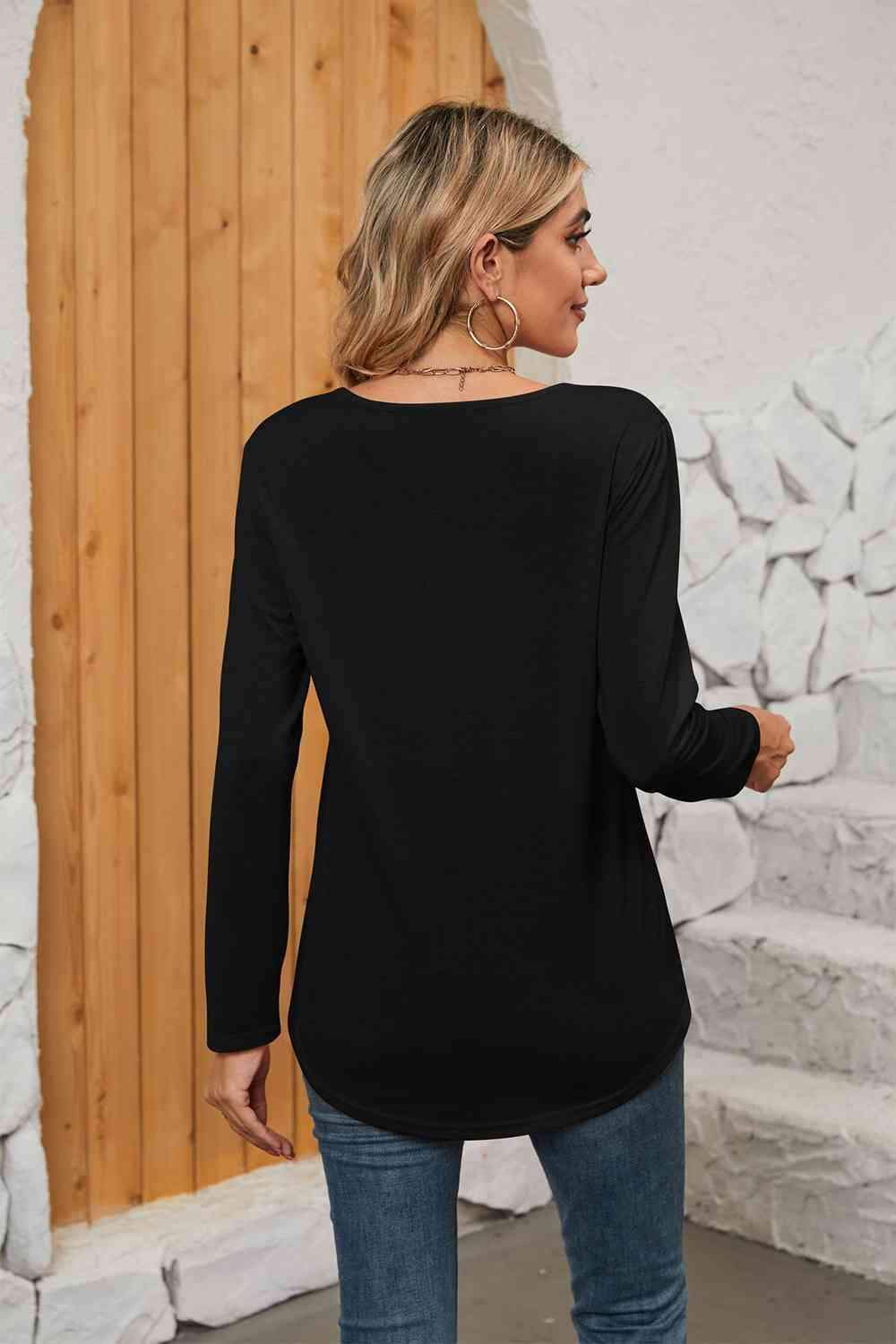 Square Neck Long Sleeve T-Shirt Women's T-Shirts - Tophatter Daily Deals