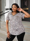 Plus Size Glitter V-Neck Short Sleeve Tee Shirt Leopard Women's T-Shirts - Tophatter Daily Deals