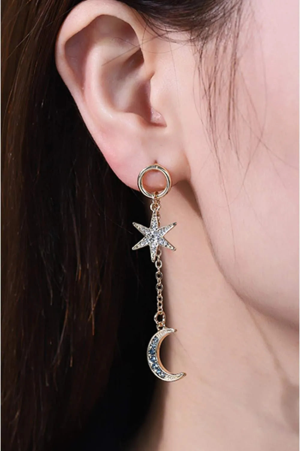 Inlaid Rhinestone Star and Moon Drop Earrings Earrings - Tophatter Daily Deals