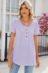 Eyelet Quarter Button Short Sleeve T-Shirt Lavender Women's T-Shirts - Tophatter Daily Deals