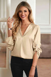 Roll-Tab Sleeve Collared Neck Blouse - Tophatter Deals