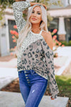 Leopard Color Block Round Neck Cold-Shoulder Top Blouses - Tophatter Daily Deals