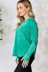 Zenana Round Neck Long Sleeve Top Blouses - Tophatter Daily Deals