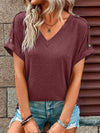 V-Neck Short Sleeve T-Shirt Wine Women's T-Shirts - Tophatter Daily Deals