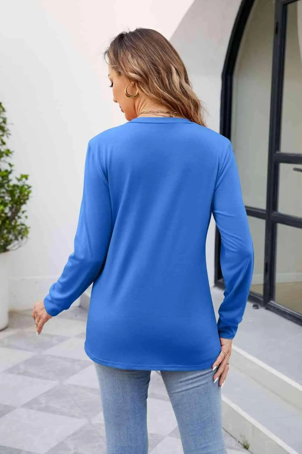 V-Neck Ruched Long Sleeve Blouse Blouses - Tophatter Daily Deals
