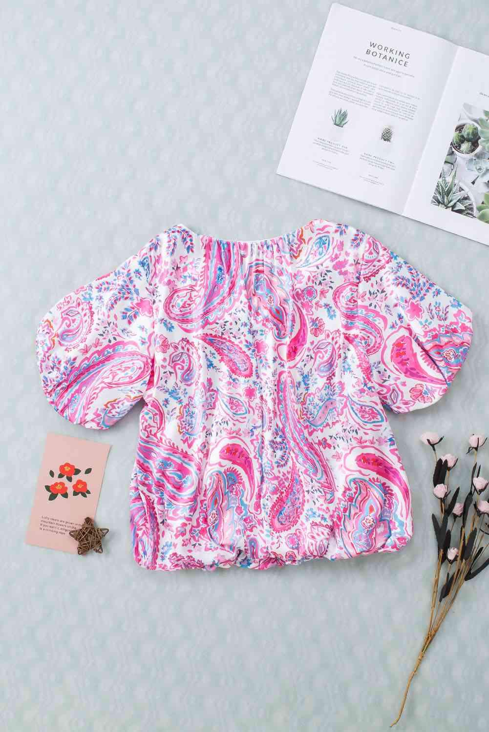 Paisley Print Short Sleeve Blouse Blouses - Tophatter Daily Deals