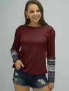 Buttoned Round Neck Long Printed Sleeve Tee Women's T-Shirts - Tophatter Daily Deals