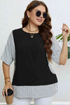 Plus Size Striped Round Neck Half Sleeve Top Black Blouses - Tophatter Daily Deals