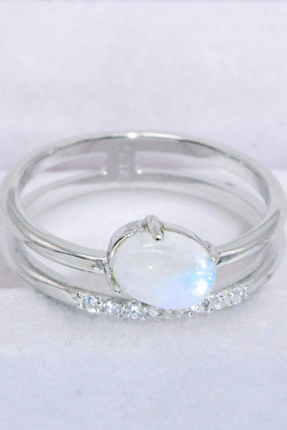 Natural Moonstone and Zircon Double-Layered Ring Moonstone - Tophatter Daily Deals