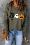 Halloween Graphic Long Sleeve T-Shirt Army Green Women's T-Shirts - Tophatter Daily Deals