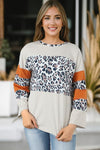 Leopard Long Sleeve Slit T-Shirt Dust Storm Women's T-Shirts - Tophatter Daily Deals