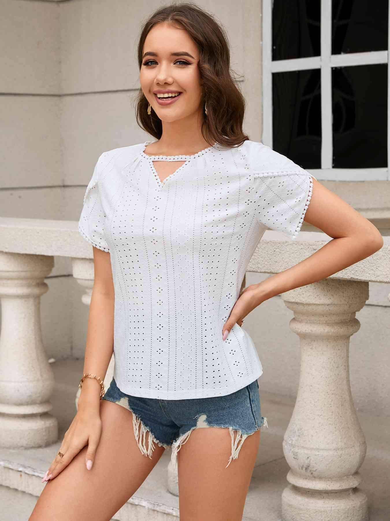 Cutout Petal Sleeve Blouse Blouses - Tophatter Daily Deals