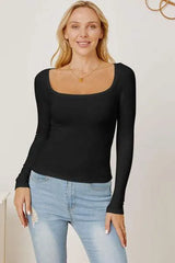 Square Neck Long Sleeve T-Shirt Women's T-Shirts - Tophatter Daily Deals