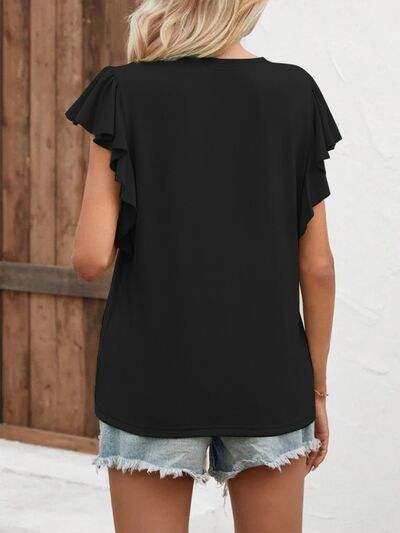 Notched Cap Sleeve T-Shirt Black Women's T-Shirts - Tophatter Daily Deals