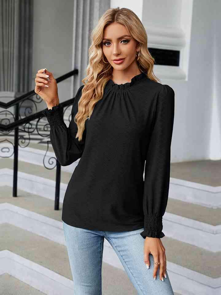 Round Neck Flounce Sleeve Blouse Women's T-Shirts - Tophatter Daily Deals