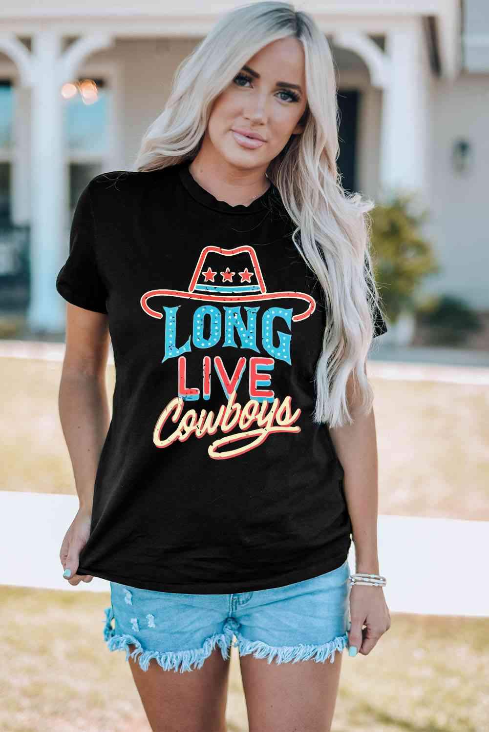 LONG LIVE COWBOYS Graphic Tee Shirt - Tophatter Daily Deals