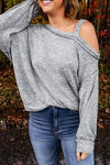 Asymmetrical Neck Long Sleeve T-Shirt Heather Gray Women's T-Shirts - Tophatter Daily Deals