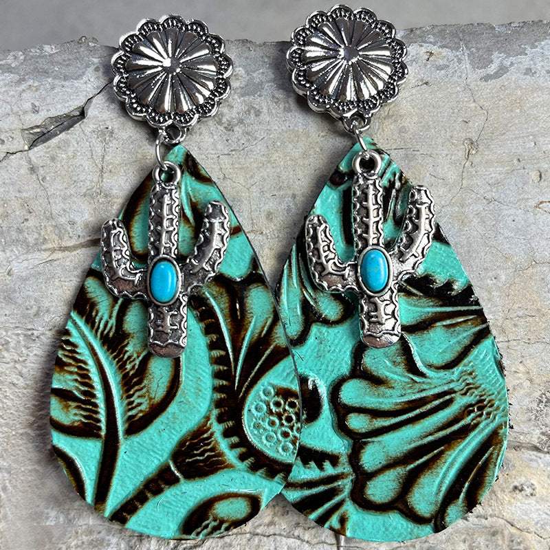 Turquoise Cactus Dangle Earrings Style B One Size Earrings - Tophatter Daily Deals