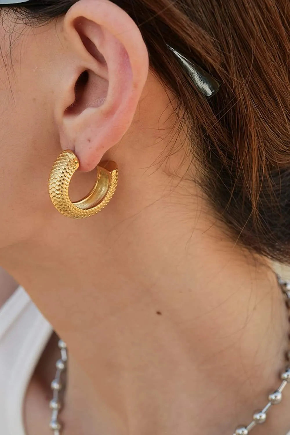 Stainless Steel Scale C-Hoop Earrings Earrings - Tophatter Daily Deals