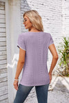 Eyelet Round Neck Petal Sleeve T-Shirt Women's T-Shirts - Tophatter Daily Deals