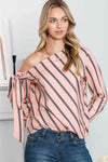 Striped Asymmetrical Long Sleeve Blouse Blouses - Tophatter Daily Deals