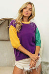 BiBi Color Block Pearl Detail Round Neck Sweater Blouses - Tophatter Daily Deals