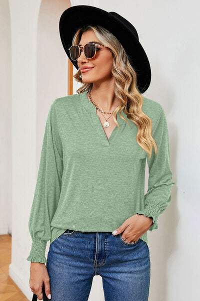 Notched Lantern Sleeve T-Shirt Women's T-Shirts - Tophatter Daily Deals