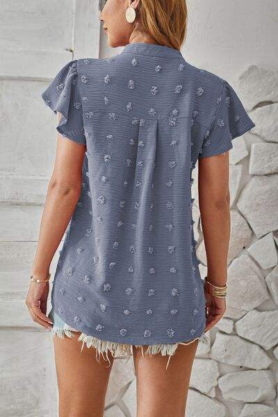 Swiss Dot Notched Cap Sleeve T-Shirt Women's T-Shirts - Tophatter Daily Deals