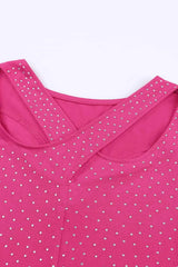 Rhinestone Crisscross Short Sleeve Top Women's T-Shirts - Tophatter Daily Deals