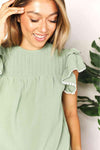 Double Take Pleated Detail Flutter Sleeve Blouse Blouses - Tophatter Daily Deals