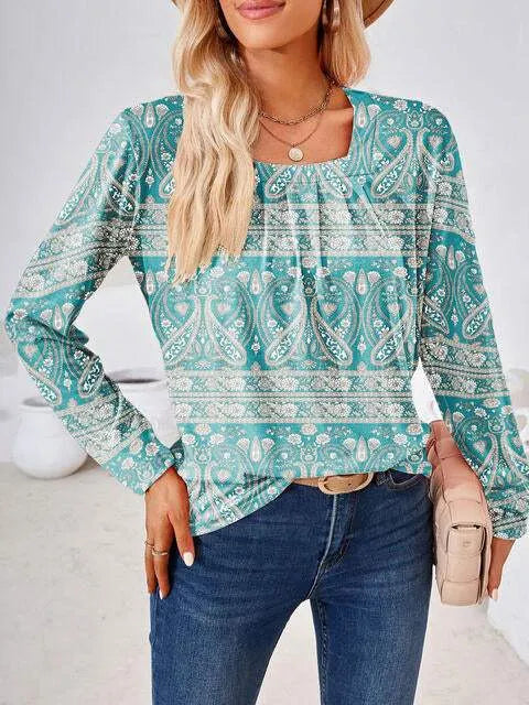 Full Size Square Neck Long Sleeve Blouse Blouses - Tophatter Daily Deals