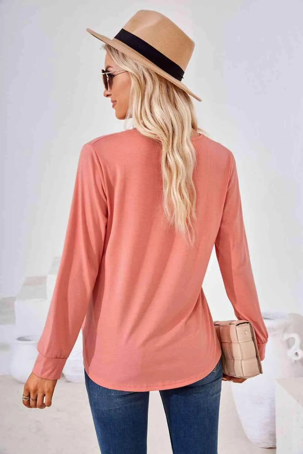 Square Neck Ruched Long Sleeve Blouse Blouses - Tophatter Daily Deals