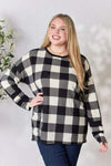 Celeste Full Size Plaid Round Neck Long Sleeve T-Shirt White Plaid Women's T-Shirts - Tophatter Daily Deals