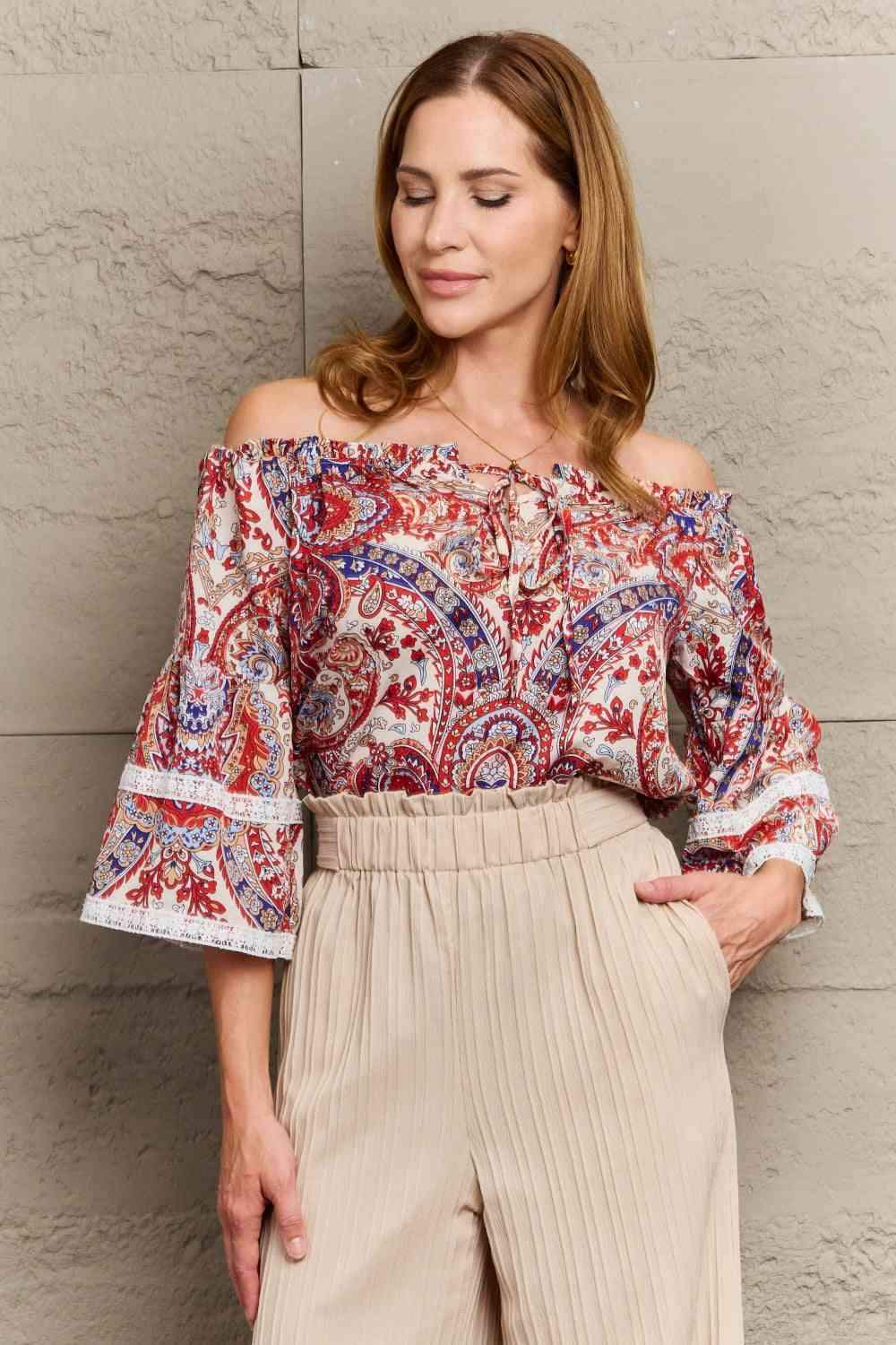 Off Shoulder Bohemian Style Blouse Multicolor Blouses - Tophatter Daily Deals