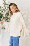 Celeste Full Size Fringe Detail Long Sleeve Blouse Blouses - Tophatter Daily Deals