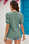 Eyelet V-Neck Short Sleeve T-Shirt Women's T-Shirts - Tophatter Daily Deals