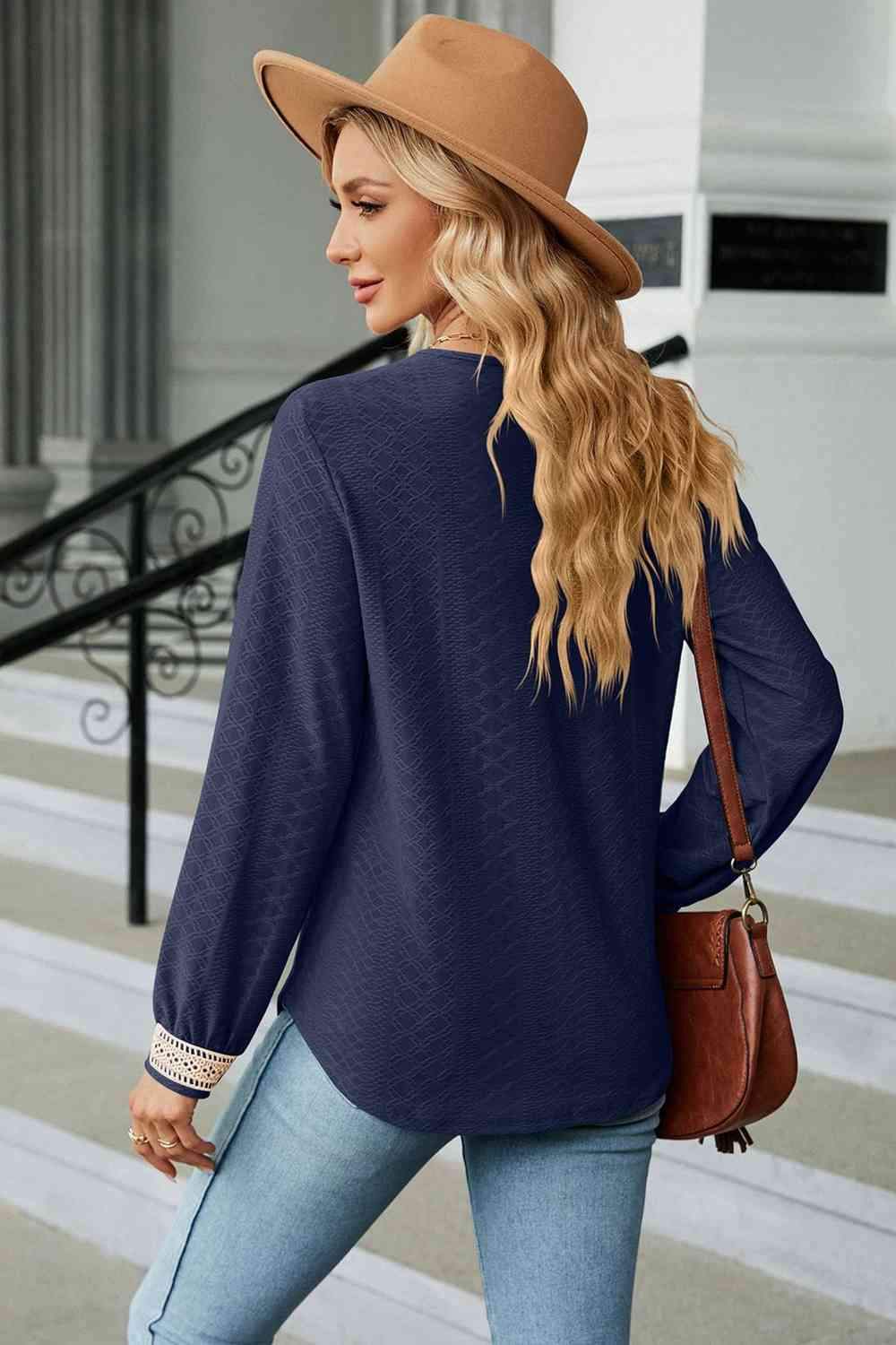 V-Neck Long Sleeve Blouse Blouses - Tophatter Daily Deals