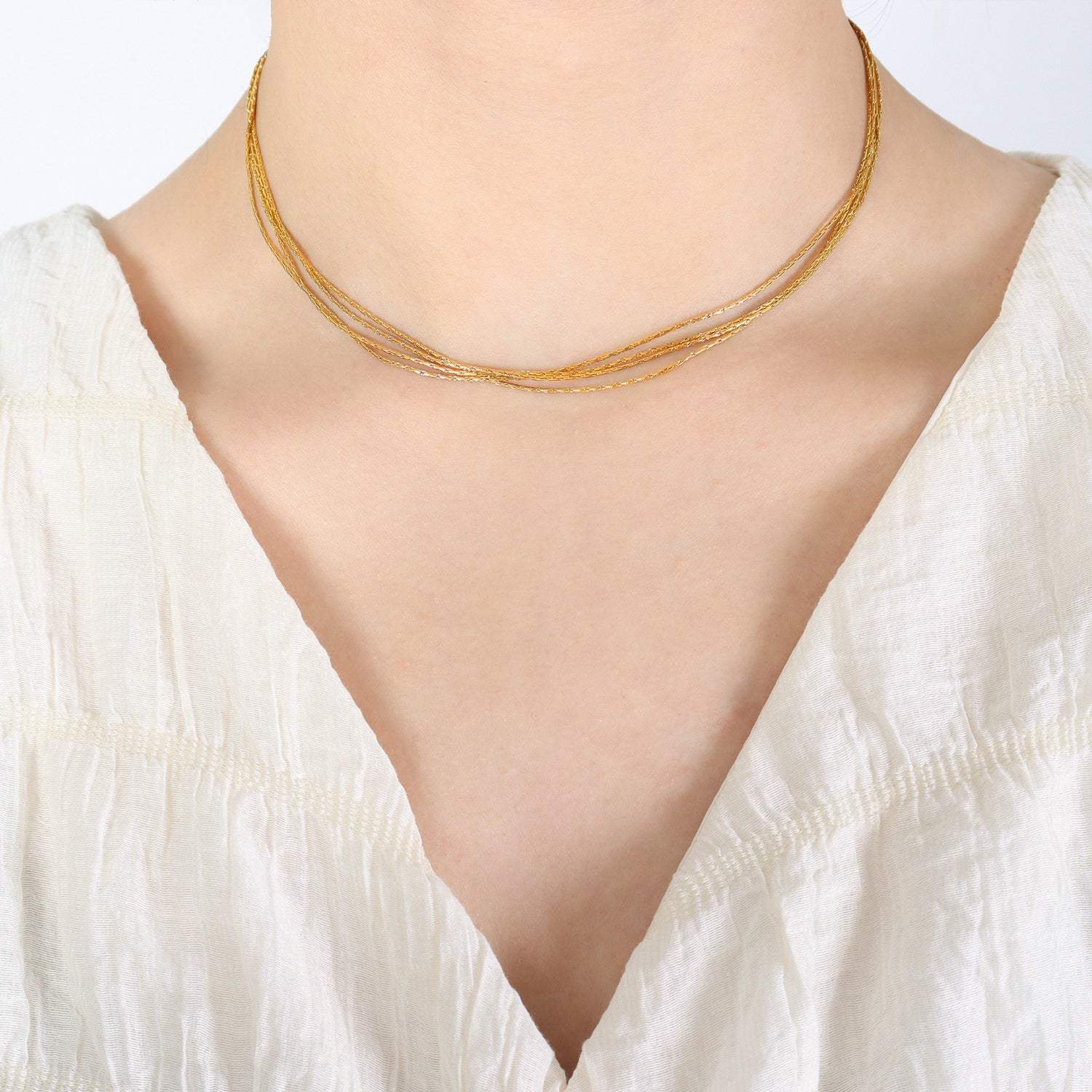 18K Gold-Plated Multi-Layer Clavicle Chain Necklace Gold One Size Necklaces - Tophatter Daily Deals