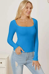 Square Neck Long Sleeve T-Shirt Women's T-Shirts - Tophatter Daily Deals