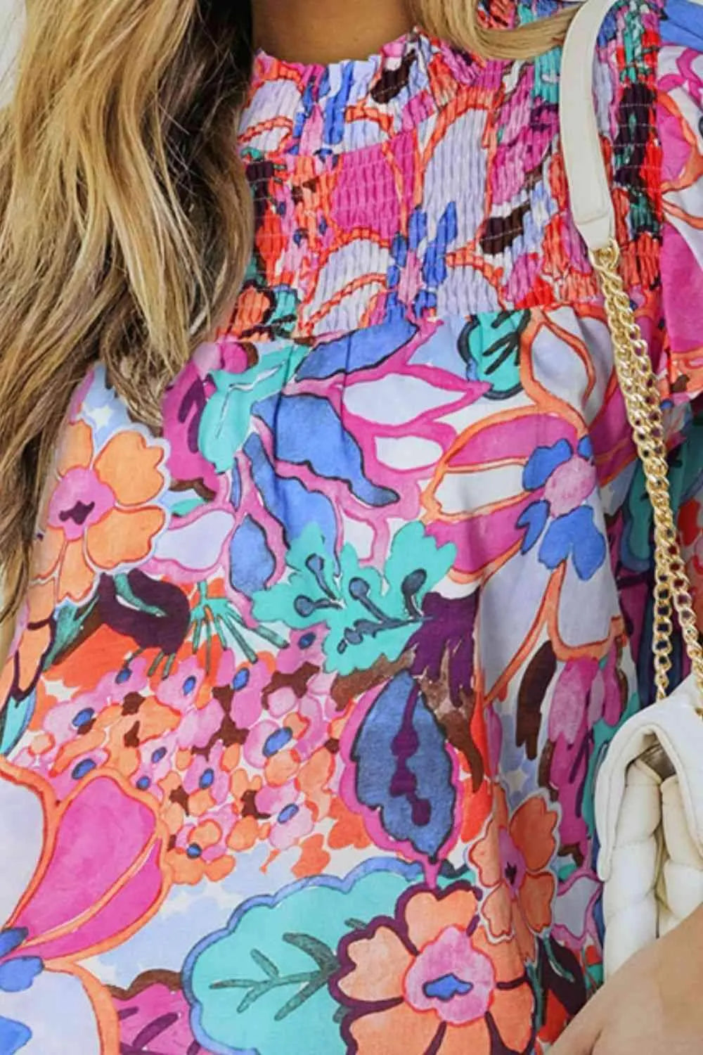 Floral Smocked Flutter Sleeve Top Blouses - Tophatter Daily Deals